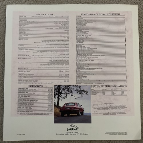 1990 JAGUAR XJ-S LE MANS V12 LEAFLET BROCHURE - 第 6/6 張圖片