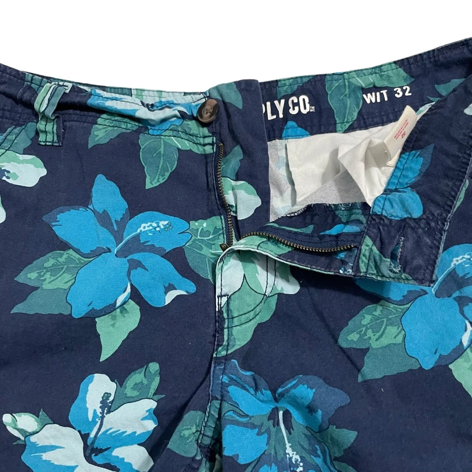 Pantalones Cortos Mossimo Para Hombre Talla 32 Azul Chino Hawaiano Floral Frente Plano 10" Entrepierna Foto 3 de 4