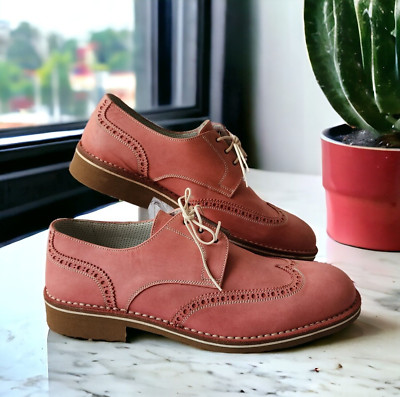 A Testoni Men's Casual US 8.5 Derby Brogue Wingtip Nubuck Leather Suede Shoes