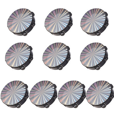 10 Pack 8'' Reflective Radiant Tambourine Hand Held Drum Double Row Jingles R4R3