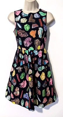 Gorman Women's A-Line Gem Short Dress Sz 6 Cotton/Spandex Blend Back Zip EUC