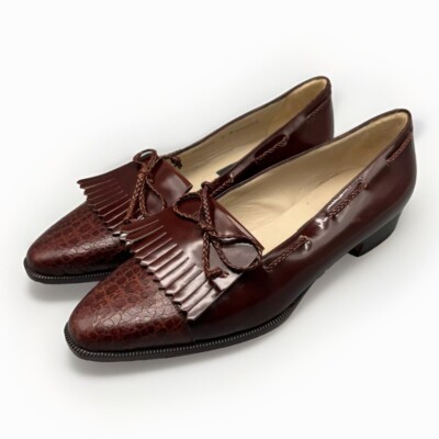 Bally Rebecca Womens 8M Bowtie Loafers Snakeskin Leather Brown Italy EUC