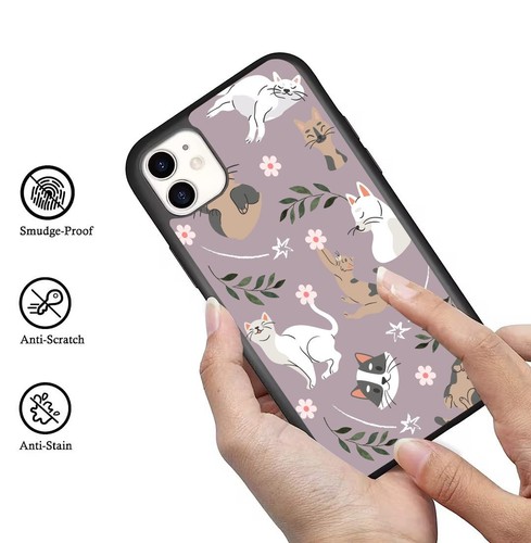 For iPhone SE XS XR Max 5 6 7 8 Plus kitten cat silhouette Pattern Hybrid Covers - Picture 15 of 25