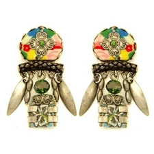 AYALA BAR Dangle Drop Post Stud Ethnic Fabric Multi Color Earrings for Women