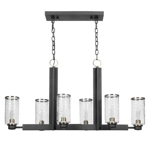 Modern Industrial Black I Beam Kitchen Island 6 Light | Pendant Glass Hurricane - Picture 9 of 9
