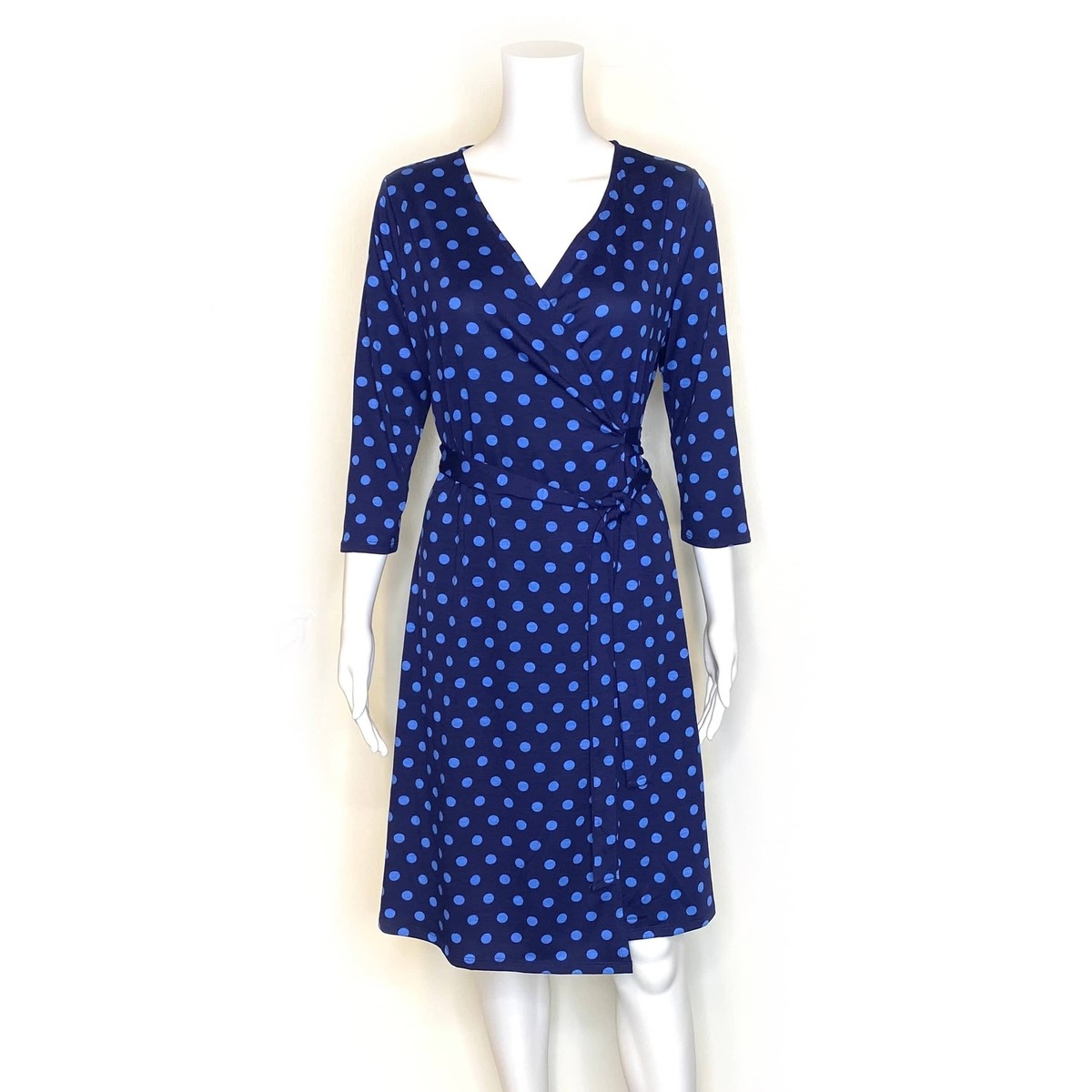 LuLaRoe Women's Michelle Dress Size S Blue Polka Dots Wrap NWT 3/4