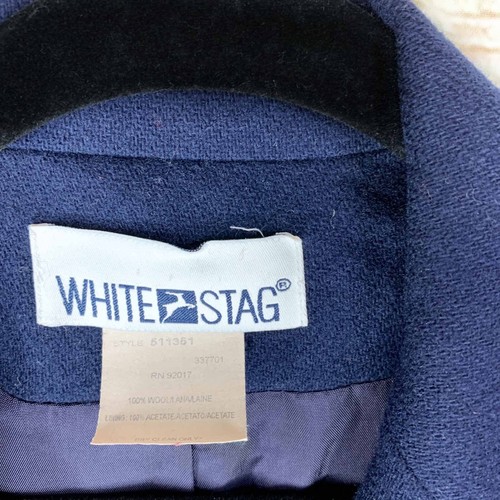 Size 12/14 Vintage Navy Blue Blazer White Stag 100% Wool Boyfriend 3 Button - Picture 6 of 6