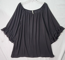 The Hanger Black Blouse Size 3XL Ruffled Sleeve EUC!! Made In USA!!