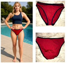 RALPH LAUREN SPORT Bikini Bottom Classic Swimwear Women Red Blue - Size 4