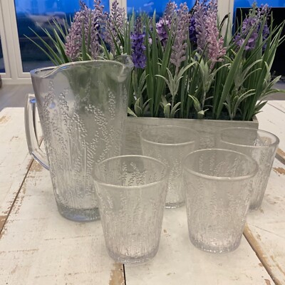 1 Liter Glas Lavendelfelder Wasserkrug mit 4 Gläsern Gisela Graham Vintage 