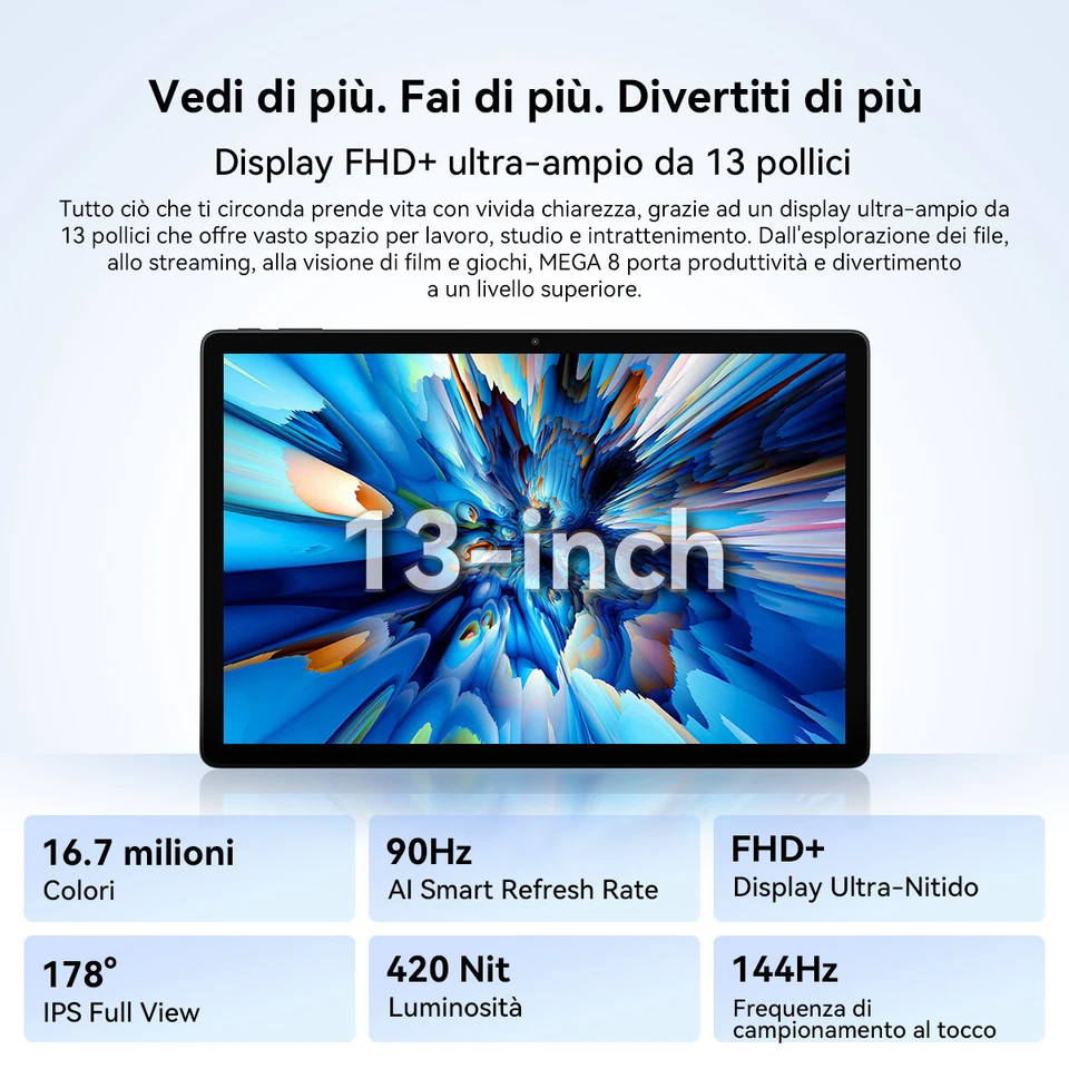 Blackview MEGA 8 Android 15 Tablet 13 Pollici 36GB+512GB 11000mAh 50MP Gemini AI - Immagine 4 di 4