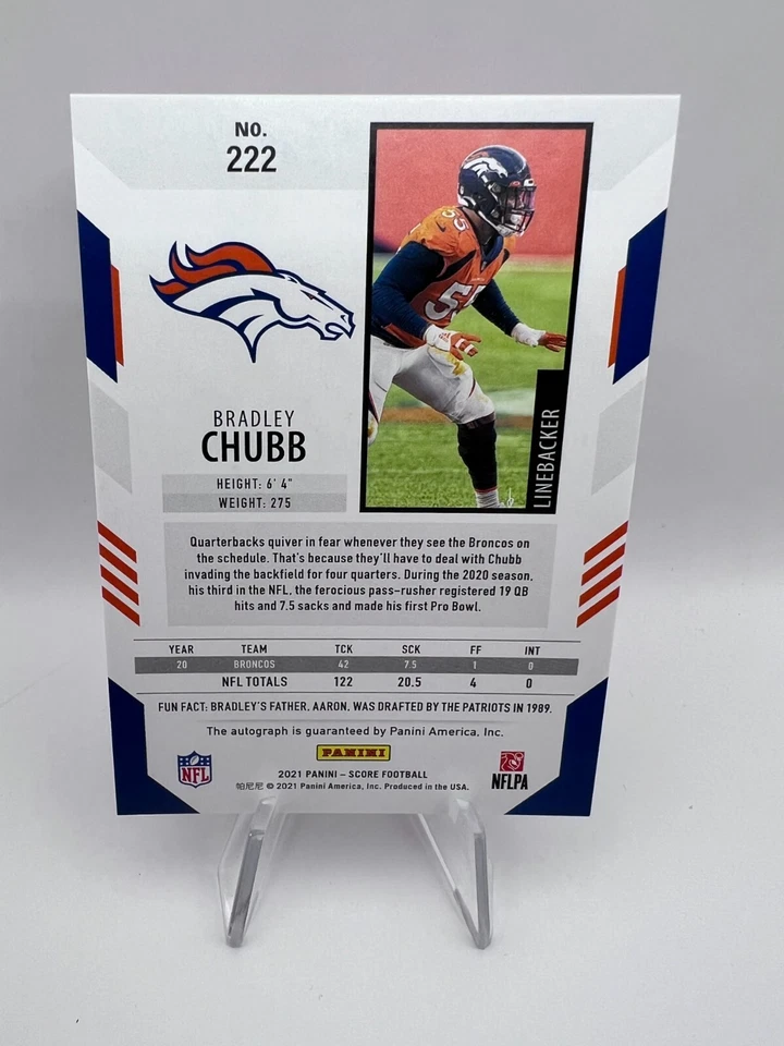 Bradley Chubb - 2021 Score #222 Red Zone Signatures /20 Broncos Auto SSP - Image 4 of 4