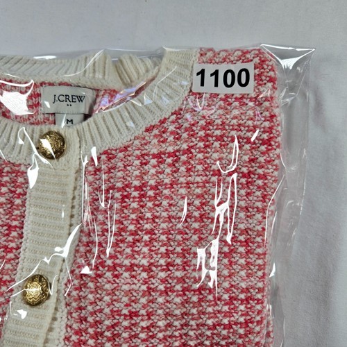 J.Crew Womens M Pink White Popcorn Stitch Button-Front Cardigan Sweater Pockets - Picture 9 of 9
