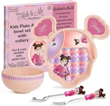 Meli & Me Kids Plate and Bowl Set w/Singing Utensils Microwave Dishwasher Safe