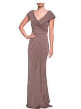 LA FEMME RUCHED JERSEY COLUMN COCOA GOWN sz 4