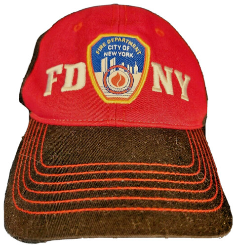 Red "FDNY" Fire Department City of New York Adjustable Hat with Skyline Patch