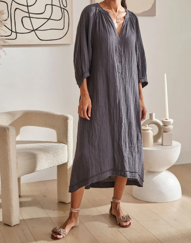 Ocean + Main LA Gaze Kleid mit Taschen anthrazit grau Übergröße 2X Kaftan Lagenlook - Bild 2 von 11