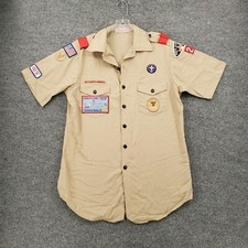Boy Scouts Of America Shirt Men Medium 15 15.5 Khaki Short Sleeve Uniform Patch