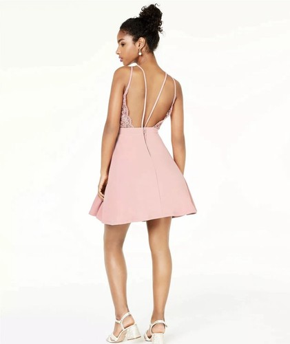 City Studio Women's Sleeveless Halter Short Fit Flare Party Dress Pink Size 3 - Picture 2 of 2