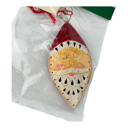 Vintage Midwest of Cannon Falls Christmas Ornament Metal Santa Head Folk Art 4" - Picture 2 of 9