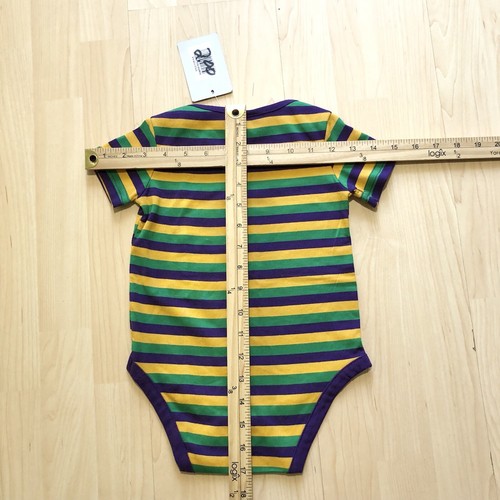 Vtg Mardi Gras Stripe Bodysuit Sz 9 Button Snaps Baby One Piece Nola Parade NWT - Picture 5 of 5