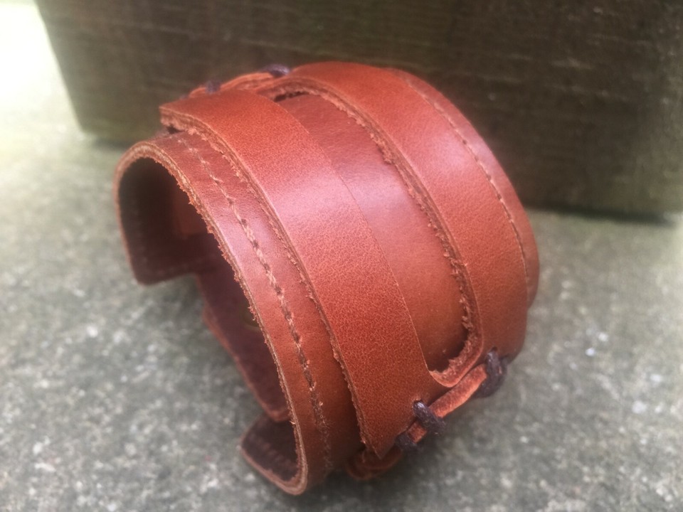 Men's Punk Wide Genuine Leather Belt Wristband Bangle Cuff - Foto 11