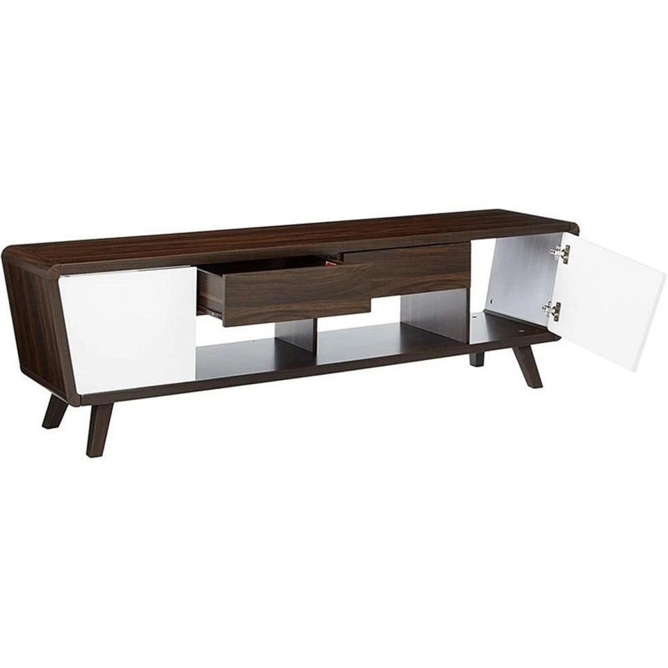 Soporte de TV de madera Pemberly Row Mid-Century para televisores de hasta 74" en nogal/blanco Foto 4 de 4