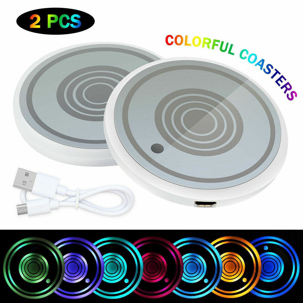 2X Cup Pad Car Accessories LED Light Cover Interior Decoration Lamp 7 Colors US