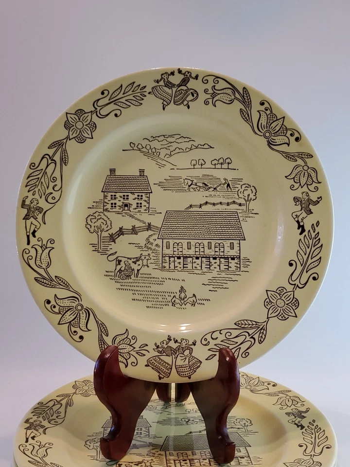 Juego de 3 platos de cena amarillos Bucks County Underglaze de Royal Sebring de 10" usados en excelente estado Foto 3 de 4