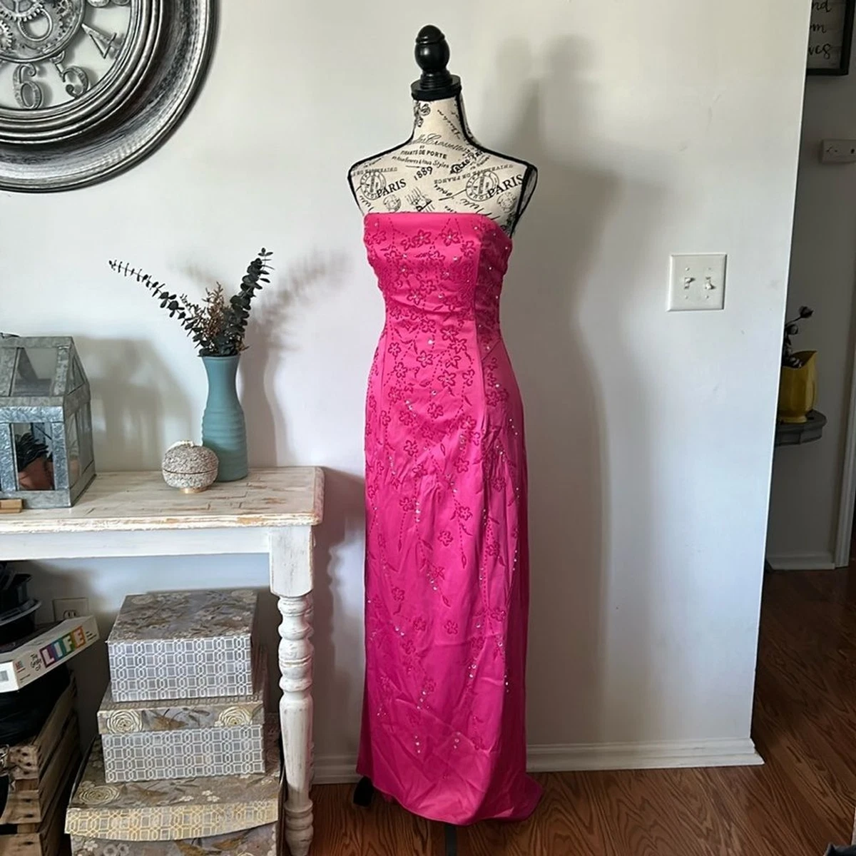 Vestidos de chiffon con tirantes de encaje y escote en V con bolsillos Rosa Claro