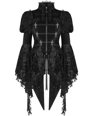 Eva Lady Damen Dark Gothic Samt Split Frack Jacke - Schwarz