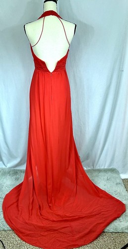 NICOLE MILLER Tangerine Halter Formal Silk Evening Gown Dress w/Train - Sz 2 - Picture 2 of 8