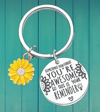 Sunflower Inspiration Quote You're Awesome Stainless Keychain. Gift Keychain