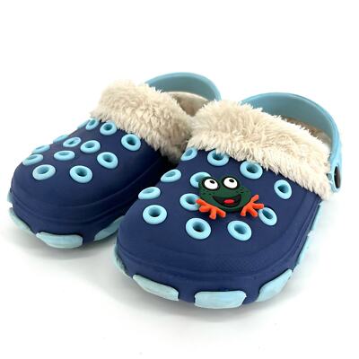 Crocs SMajong child fleece lined clogs sandals two tone blue frog (31  US13)