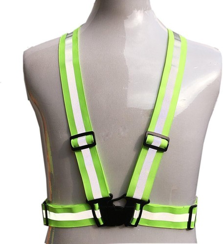 3x Reflective Strap Vest Green Lightweight Adjustable Safety Hi-Vis Running Bike - Picture 5 of 8
