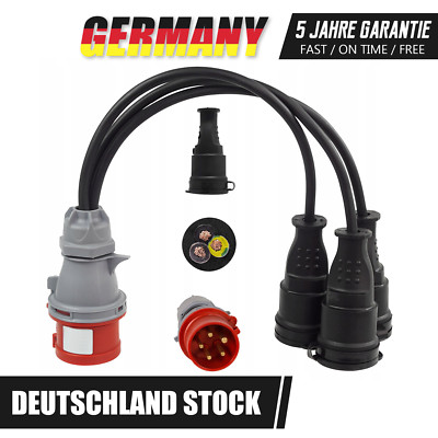 CEE Adapter Starkstrom 16A Stecker 400V auf 3x 230V Gummi Kupplung