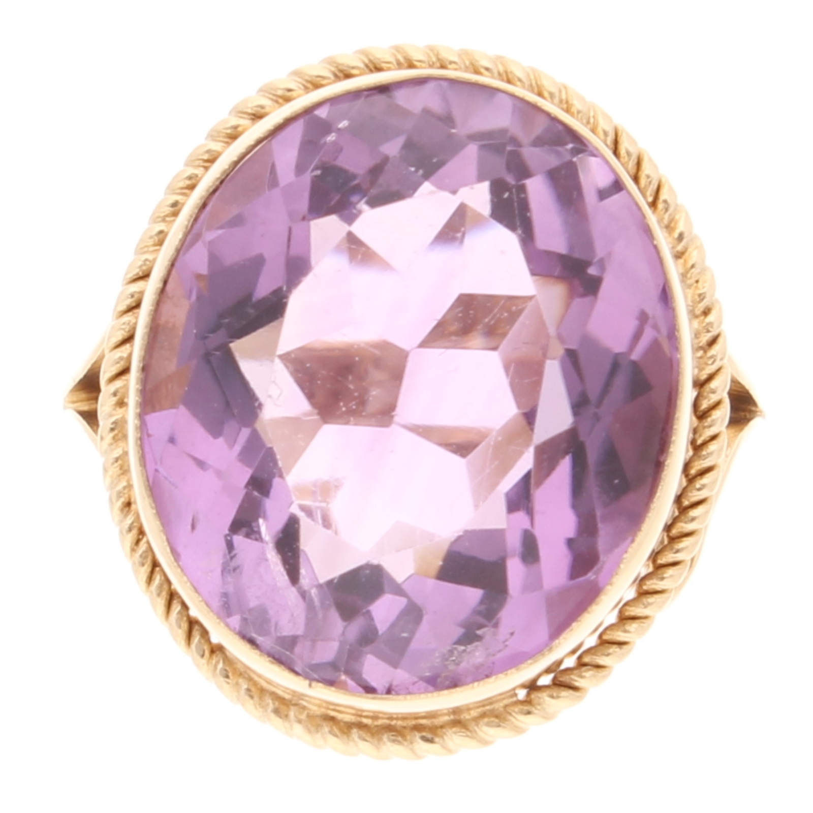 Vintage 9Carat Yellow Gold Amethyst Solitaire Ring (Size K) 14.5x17mm Head