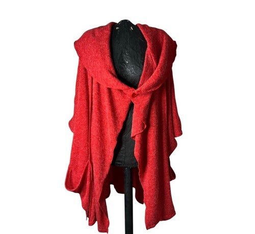 Keshet Oversize womens cardigan. S/M Red Light knit, pockets, one button. - Picture 2 of 9