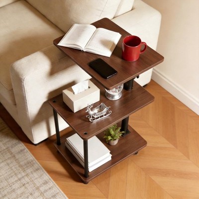360° Swivel Side Table with Storage, Height Adjustable, Smooth-Rolling Wheels...