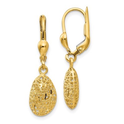14K Gelbgold massive Diamantschliff Puff Ohrhänger Leverback Ohrringe 31mm