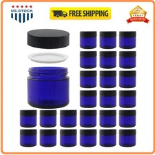 24 Pack 2oz Blue Glass Cosmetic Jars with Black Lids for Cream and Lotion