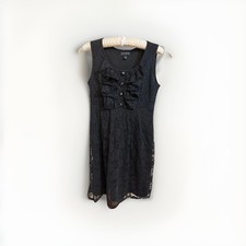 Enfocus Studio Black Lace Sleeveless Dress Women’s Size 4 Ruffle Front