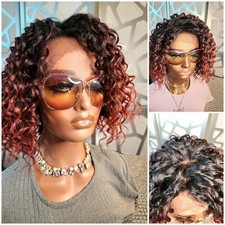 Curly Wig, Red Wig Ombre Free parting 13x6 Lace Wig Wavy Short Red Wig Glueless