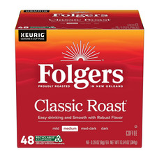 Folgers Classic Roast, Medium Roast Coffee, Keurig K Cup Pods, 48 Count Box