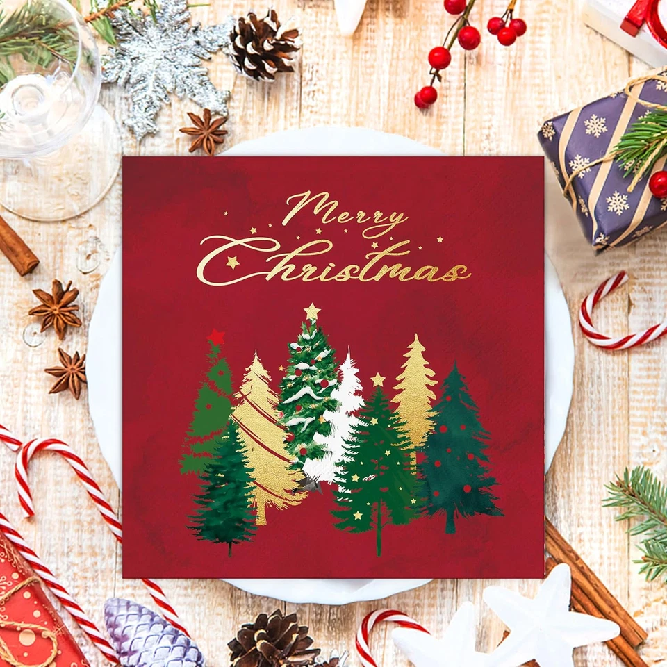 Tovaglioli Di Carta Natalizi, Decorazioni per La Tavola, 40 Tovaglioli Rossi, To - Immagine 4 di 4