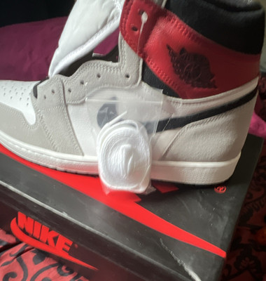 Jordan Air Jordan 1 Retro High Top Leather Sneaker Smoke Grey White Black Red