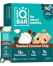 IQBAR Clean Plant Protein Bars - Toasted Coconut Chip - 12 Count - Keto, Vegan,