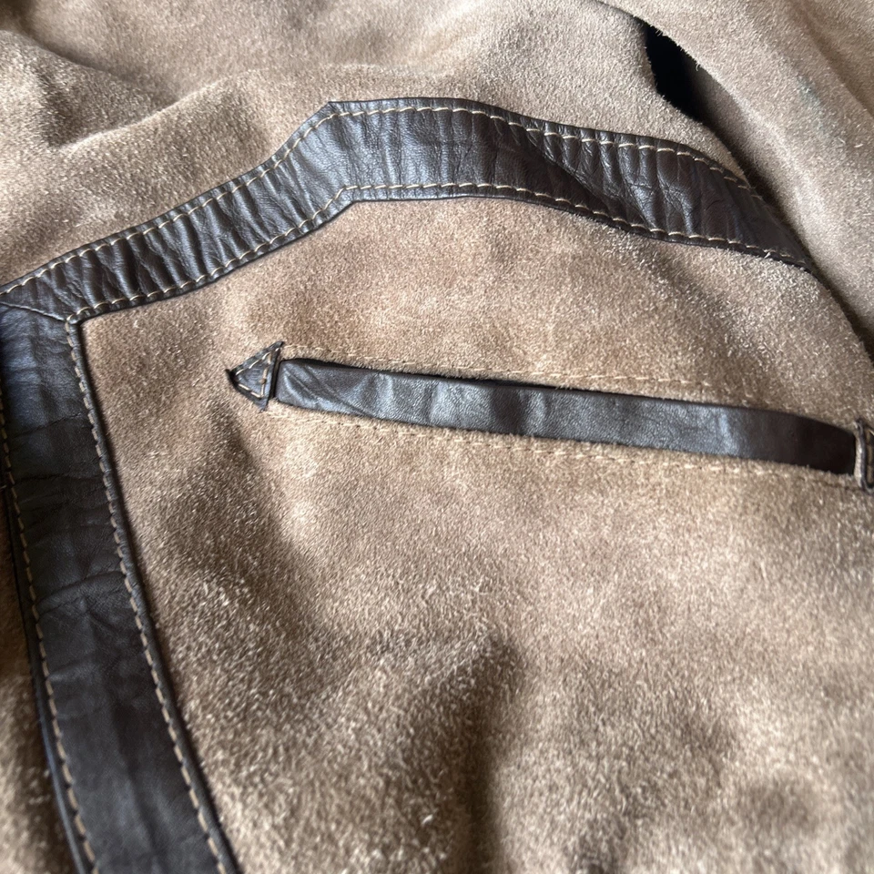 Abrigo de gamuza para hombre Hi Gear abrigo de cuero dos tonos marrón chaqueta de bombardero XL pesado de colección Foto 2 de 4