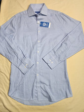 Vince Camuto Shirt Men Size 15 32/33 Slim Light Blue Micro Plaid Long Sleeve NWT