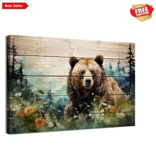 Rustic Bear Pictures Wall Decor Farmhouse Forest Animal Wall Art for Living R...